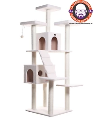 Armarkat B7701 Classic Real Wood Cat Tree In Ivory, Jackson Galaxy Approved, Multi Levels With Ramp, Three Perches, Two Condos