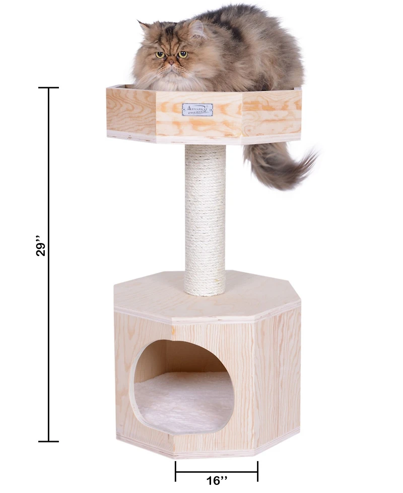 Armarkat Premium Scots Pine 29-Inch Real Wood Cat Tree with Perch and Condo