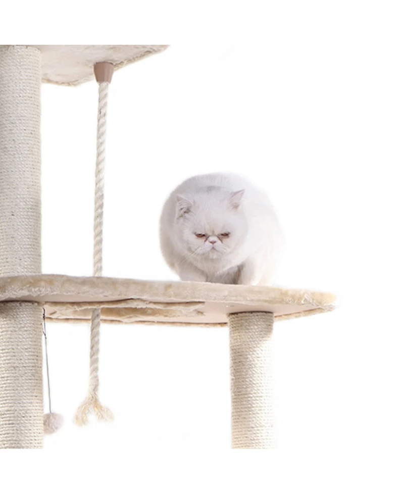 Armarkat Cats Natural Sisal Posts Tower, Real Wood Scratching Tree For Cats, 58inch Height Beige Condo A5801