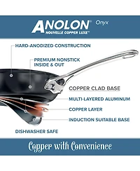 Anolon Nouvelle Copper Luxe Hard-Anodized Nonstick Straining Saucepan, 3.5-Quart, Onyx