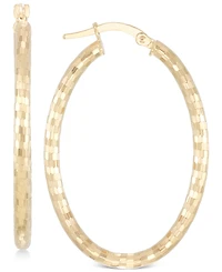 Italian Gold Oval Textured Hoop Earrings in 14k Gold