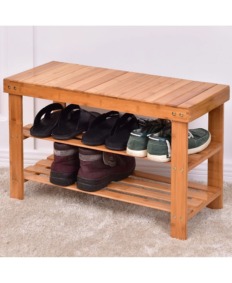 3 Tier Bamboo Shoe Rack Bench Storage Shelf Organizer Entryway Home Furniture