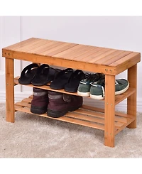 3 Tier Bamboo Shoe Rack Bench Storage Shelf Organizer Entryway Home Furniture
