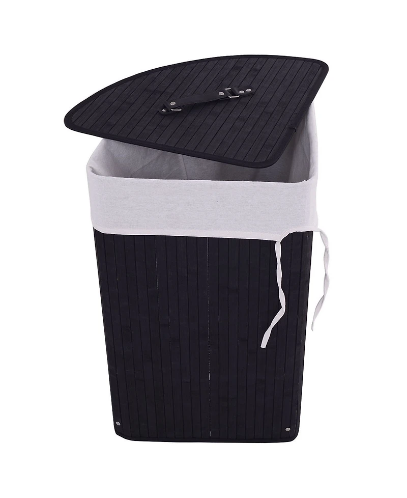 Corner Bamboo Hamper Laundry Basket Washing Cloth Bin Storage Bag Lid