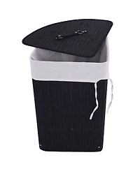 Corner Bamboo Hamper Laundry Basket Washing Cloth Bin Storage Bag Lid