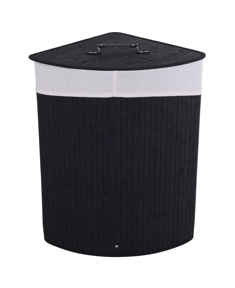 Corner Bamboo Hamper Laundry Basket Washing Cloth Bin Storage Bag Lid