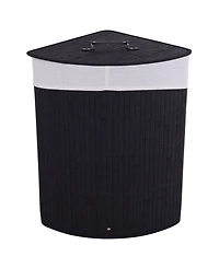 Corner Bamboo Hamper Laundry Basket Washing Cloth Bin Storage Bag Lid