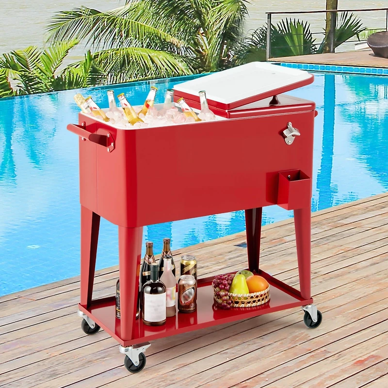 80-quart Cooler Beer Cart Outdoor Entertaining Rolling Party Steel Bar Bistro
