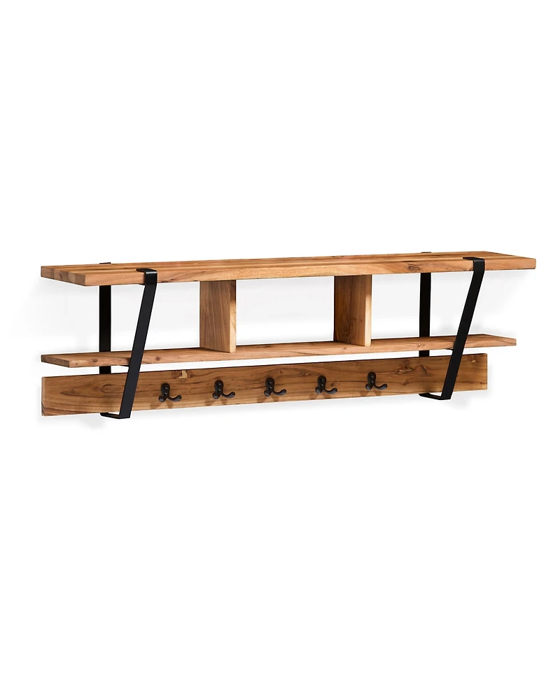Alaterre Furniture Ryegate Natural Live Edge Bench with Coat Hook Shelf Set