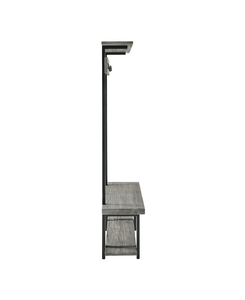 Alaterre Furniture Pomona Entryway Hall Tree with Bench, Shelves and Coat Hooks