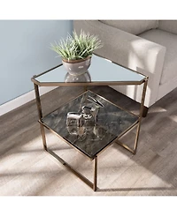 Southern Enterprises Hayle Mirrored Side Table with Faux Stone Glass