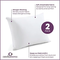 Circles Home 100% Cotton Breathable Pillow Protector with Zipper – White (2 Pack