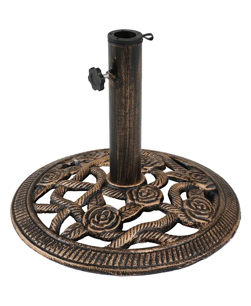 Rose Blossom 16-Inch Diameter Cast Iron Patio Umbrella Base Stand - Green