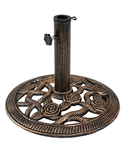 Rose Blossom 16-Inch Diameter Cast Iron Patio Umbrella Base Stand - Green
