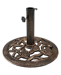 Rose Blossom 16-Inch Diameter Cast Iron Patio Umbrella Base Stand - Green