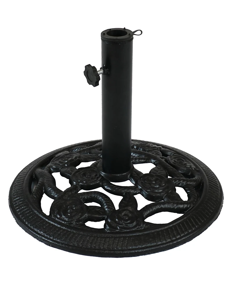 Rose Blossom 16-Inch Diameter Cast Iron Patio Umbrella Base Stand - Green