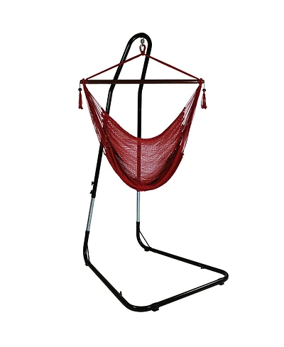 Caribbean Style Extra Large Hanging Rope Hammock Chair Swing with Stand - 300 lb Weight Capacity
