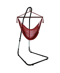 Caribbean Style Extra Large Hanging Rope Hammock Chair Swing with Stand - 300 lb Weight Capacity