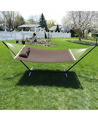 2-Person Quilted Double Hammock with Spreader Bars with Freestanding Stand - 400 lb Weight Capacity/12' Stand