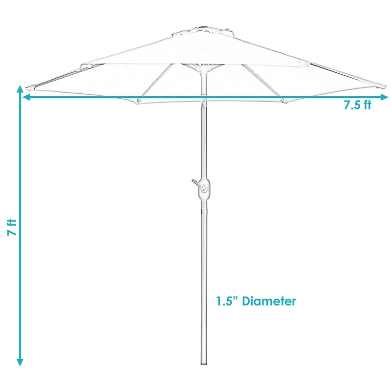 ft Outdoor Patio Umbrella - Polyester Table Market Umbrella with Push-Button Tilt and Crank - 8 Sturdy Ribs