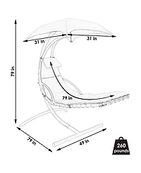 Outdoor Hanging Chaise Floating Lounge Chair with Canopy Umbrella and Arc Stand