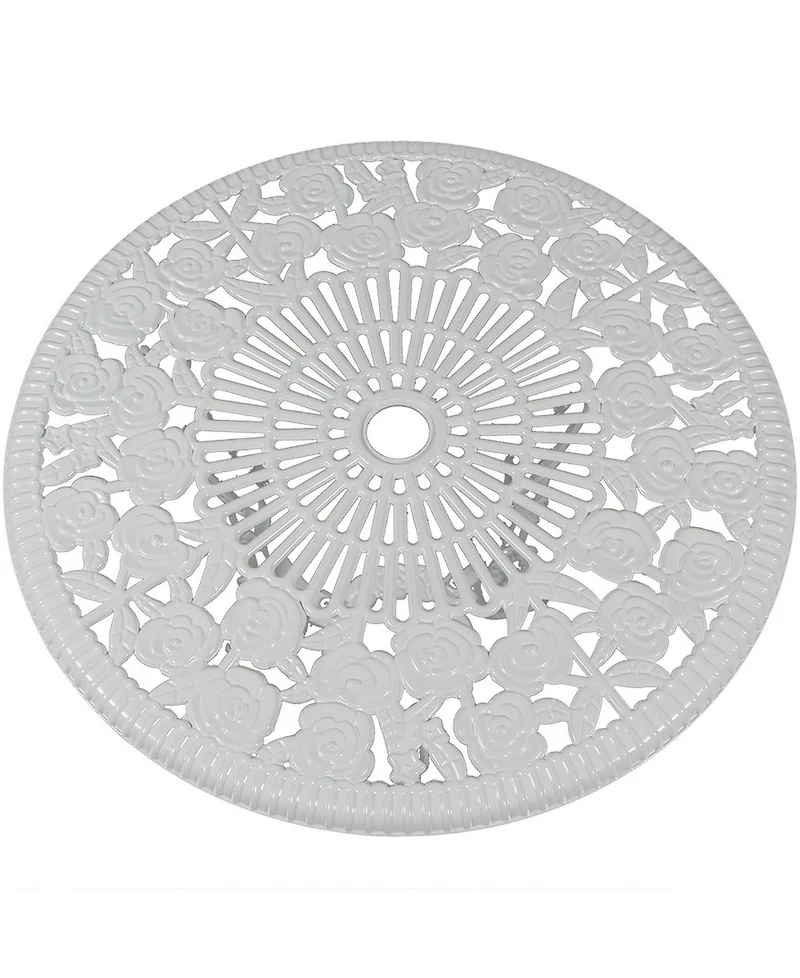 Flower Design Cast Aluminum Bistro Set with Cast Iron Legs, White, 3pc