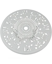 Flower Design Cast Aluminum Bistro Set with Cast Iron Legs, White, 3pc