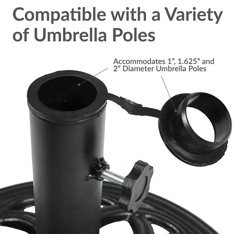 Outdoor Heavy-Duty Cast Iron Decorative Patio Yard Round Umbrella Base Stand - 18" - Black