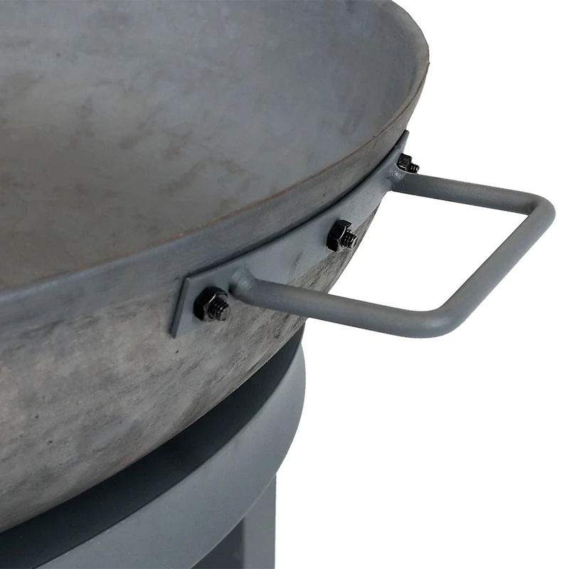 Outdoor Camping or Backyard Cast Iron Round Fire Pit with Built-In Log Rack - 30" - Dark Gray
