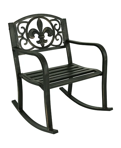 Traditional Fleur-de-Lis Design Cast Iron and Steel Outdoor Rocking Chair