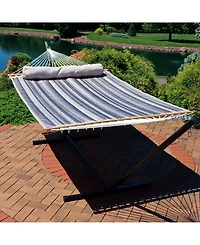 Outdoor 2-Person Quilted Fabric Hammock with Spreader Bars and Freestanding Stand