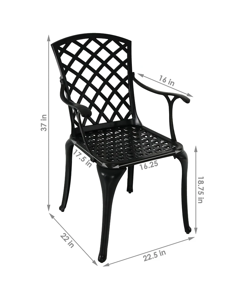 Outdoor Crossweave Design Black Cast Aluminum Patio Dining Chair, 2pk