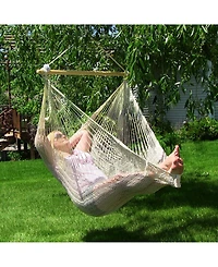 Mayan Hanging Hammock Chair - Extra Large Woven Rope Outdoor Hammock - 330-Pound Capacity - Natural