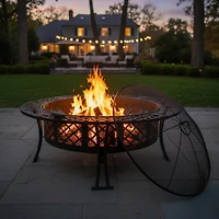 Outdoor Camping or Backyard Steel Diamond Weave Fire Pit Bowl with Spark Screen - 40" - Black