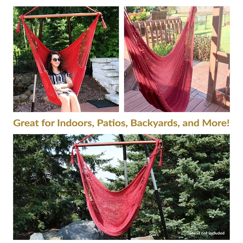 Caribbean Style Extra Large Hanging Rope Hammock Chair Swing for Backyard and Patio