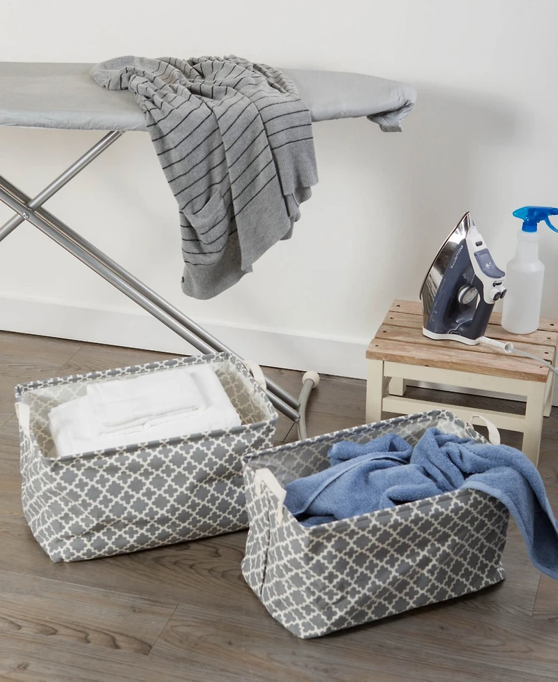 Design Imports Polyethylene Coated Cotton Polyester Laundry Bin Lattice Rectangle Large Set of 2
