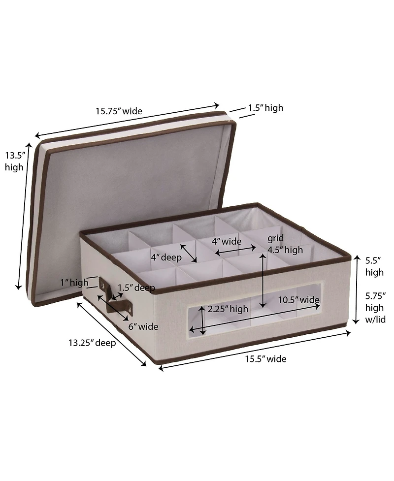 Household Essentials China Cup Storage Box, Windowed with Side Handles, Cream
