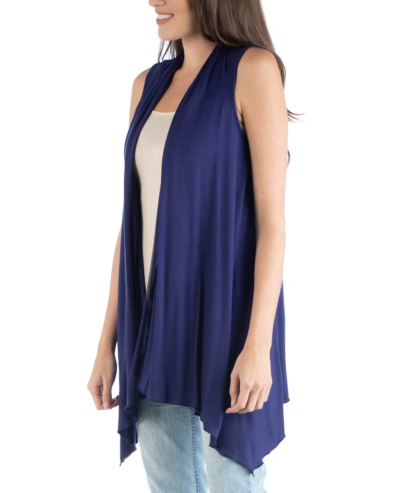 24seven Comfort Apparel Draped Open Front Sleeveless Cardigan Vest