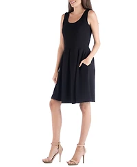24seven Comfort Apparel Sleeveless Skater Pleated Mini Dress with Pockets