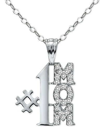 Giani Bernini Cubic Zirconia "#1 Mom" Pendant Necklace in Sterling Silver, 16" + 2" extender, Created for Macy's