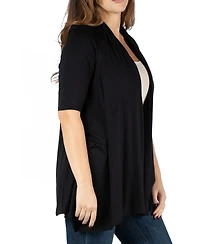 24seven Comfort Apparel Plus Elbow Length Open Front Cardigan Sweater