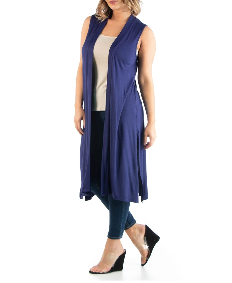 24seven Comfort Apparel Plus Asymmetric Open Front Cardigan Sweater