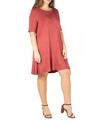 24seven Comfort Apparel Plus Knee Length Pocket T-shirt Dress