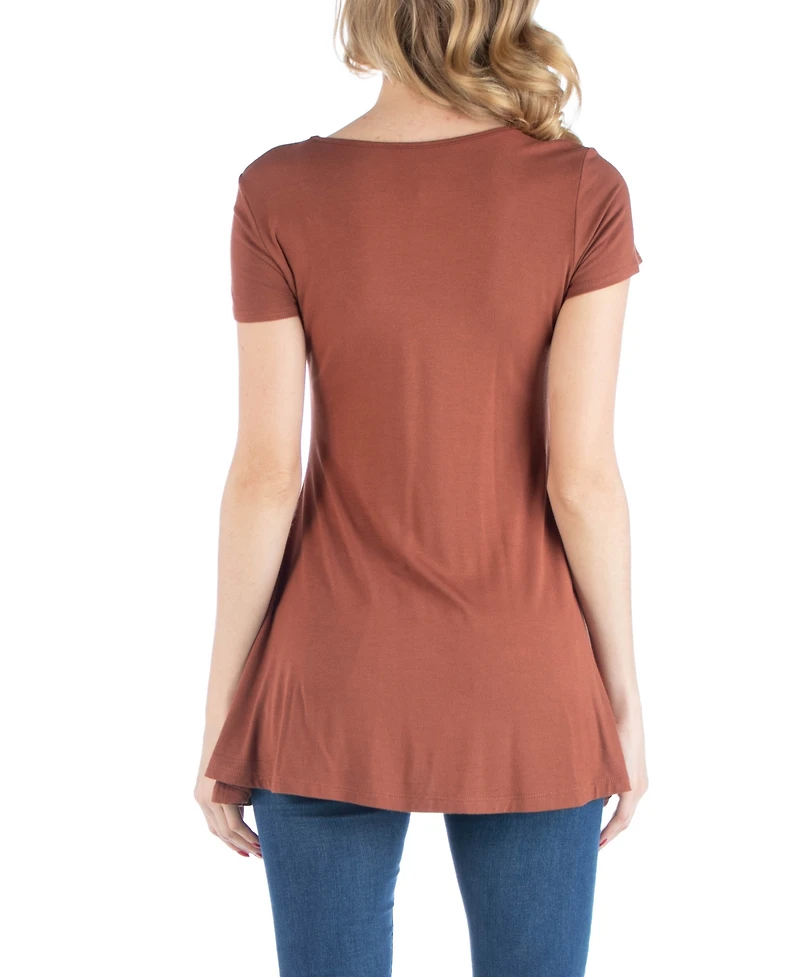 24seven Comfort Apparel Cap Sleeve Maternity Tunic Top with Soft Flare Hem