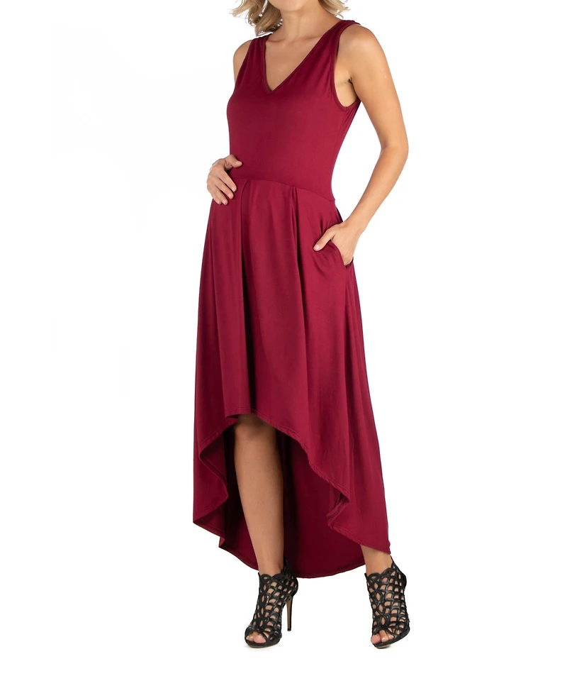 24seven Comfort Apparel Sleeveless Fit and Flare High Low Maternity Dress