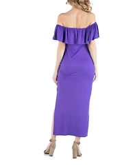 24seven Comfort Apparel Off Shoulder Ruffle Detail Maternity Maxi Dress