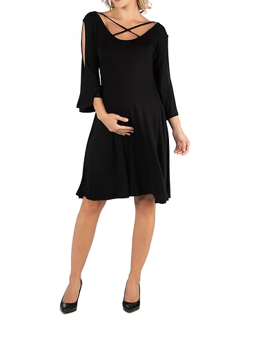 24seven Comfort Apparel Maternity Knee Length Cold Shoulder Dress