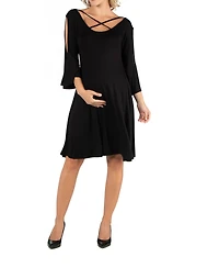 24seven Comfort Apparel Maternity Knee Length Cold Shoulder Dress