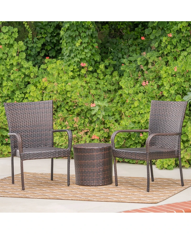 Noble House Wilmington Outdoors 3 Piece Stacking Chair Chat Set