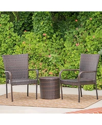 Noble House Wilmington Outdoors 3 Piece Stacking Chair Chat Set